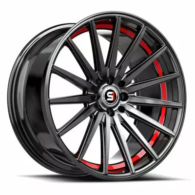 SP-69 18×8.0 5×114.3 5×120 +38 Cb 73.1 Gloss Black & Red Under Cut
