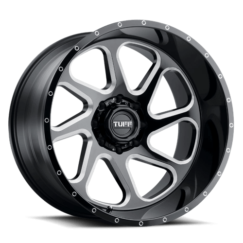 Tuff T2B GLOSS BLACK MILLED 24X14 8X6.5 ET -72 CB 125.1