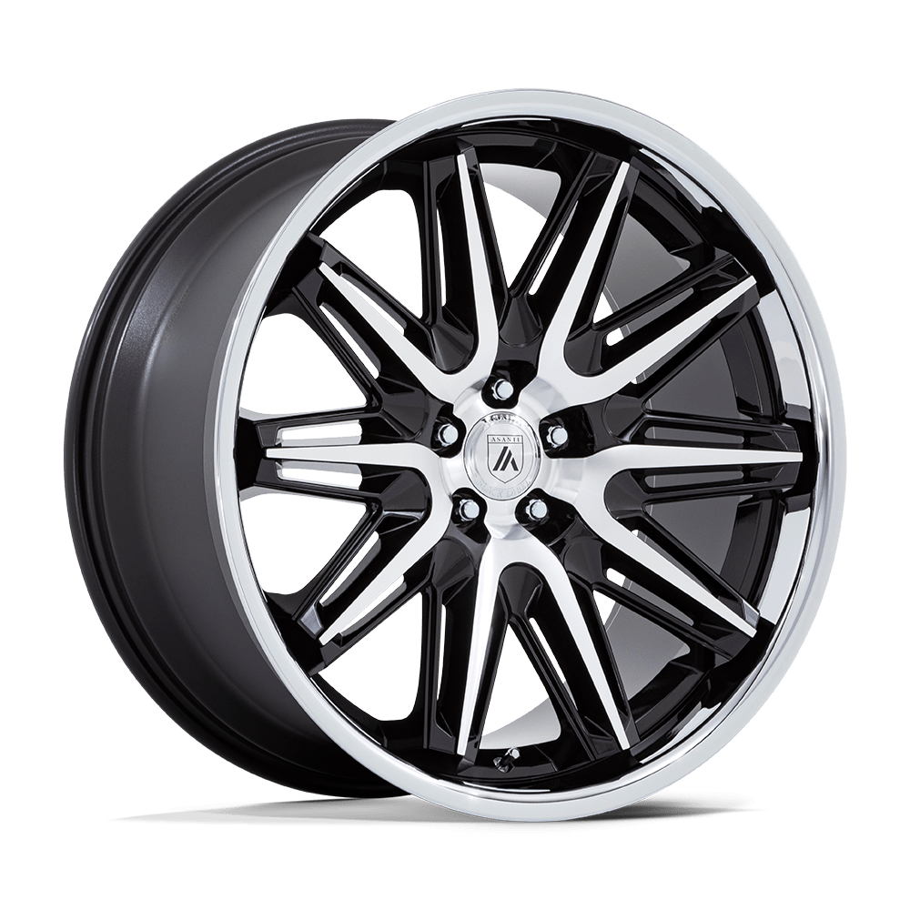 Asanti Black AB047 IMPERATOR GLOSS BLACK MACHINED W/ STAINLESS STEEL LIP 20X9 5X112 ET +27 CB 66.56