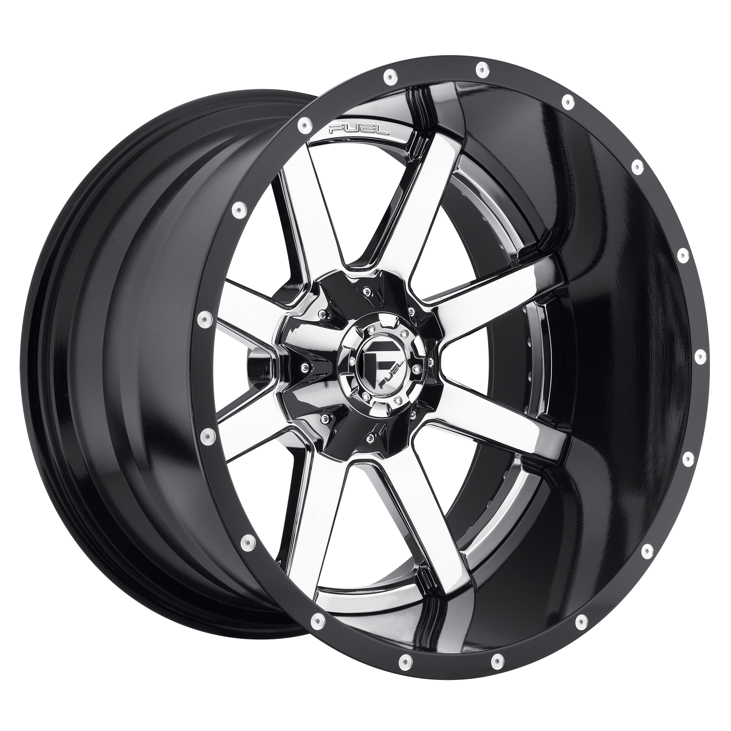 Fuel 1PC D260 MAVERICK CHROME W/ GLOSS BLACK LIP 24X12 8X6.5 ET -44 CB 125.1