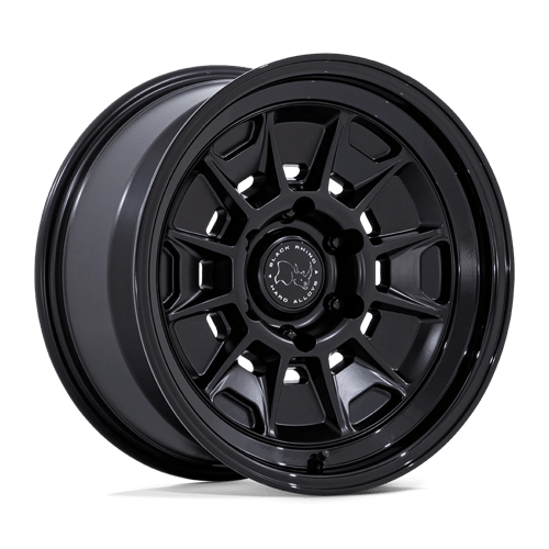 Black Rhino Hard Alloys BR021 MONDO MATTE BLACK W/ GLOSS BLACK LIP 17X8.5 6X5.5 ET +20 CB 106.1