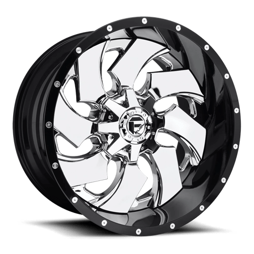 Fuel 2PC D240 CLEAVER CHROME W/ GLOSS BLACK LIP 20X10 8X6.5 ET -19 CB 125.1