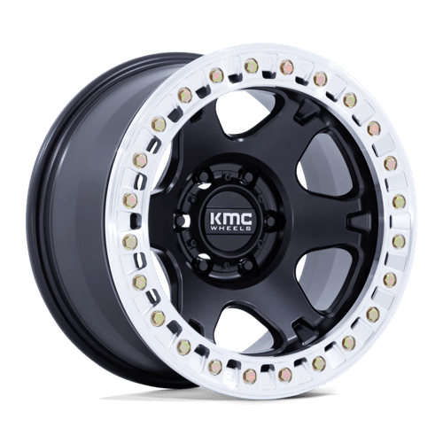 KMC KM238 VI BEADLOCK SATIN BLACK W/ MACHINED RING 17X9 5X5.0 ET -38 CB 71.5