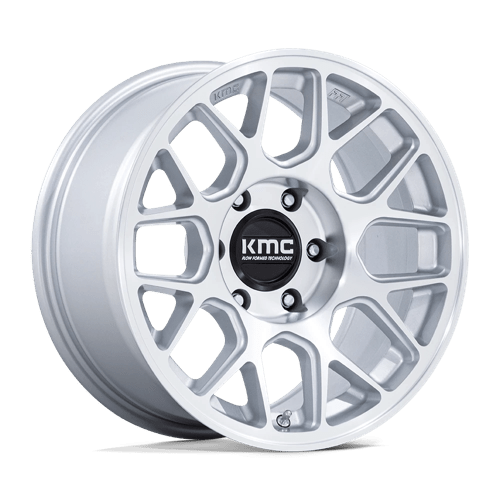 KMC KM730 HATCHET GLOSS SILVER W/ MACHINED FACE 17X8.5 5X5.0 ET -10 CB 71.5