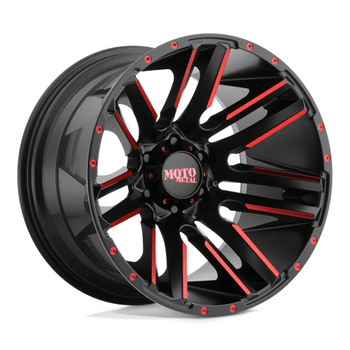 Moto Metal MO978 RAZOR SATIN BLACK MACHINED W/ RED CLEAR COAT 20X10 5X5.0 ET -24 CB 78.1