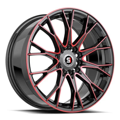 SP-59 17×7.5 4×100 4×114.3 +42 Cb 73.1 Gloss Black & Red Machined