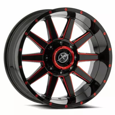 XF-219 17×9 5×127 5×139.7 +12 Cb 78.1 Gloss Black & Red Milled