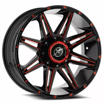 XF-220 17X9 6×135 6×139.7 0 Cb 106.4 Gloss Black & Red Milled