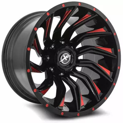 XF-224 24X14 6×135 6×139.7 -76 Cb 106.4 Gloss Black & Red Milled