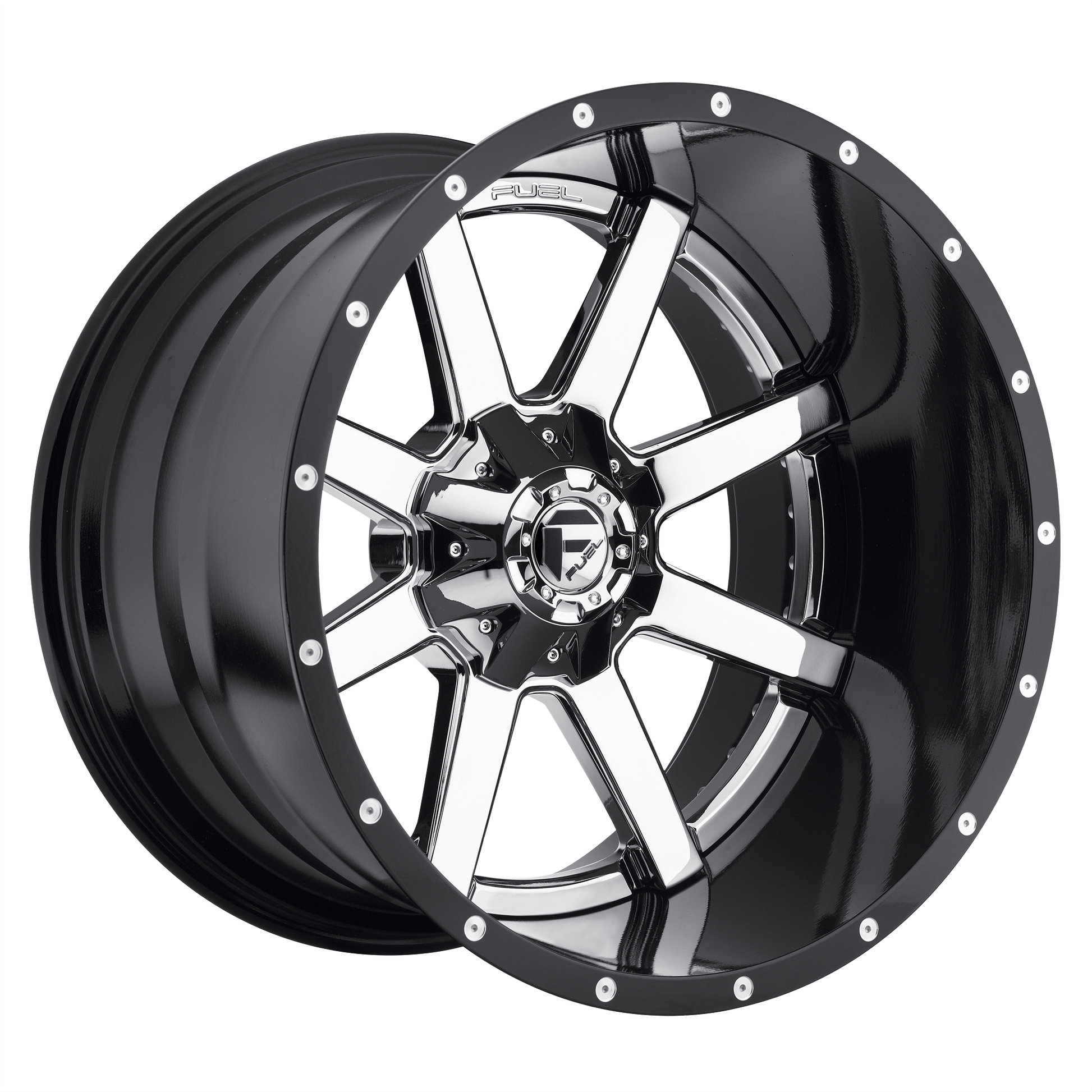 Fuel 1PC D260 MAVERICK CHROME W/ GLOSS BLACK LIP 24X12 8X6.5 ET -44 CB 125.1