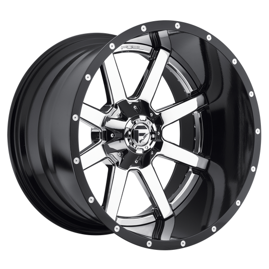 Fuel 1PC D260 MAVERICK CHROME W/ GLOSS BLACK LIP 24X12 8X6.5 ET -44 CB 125.1