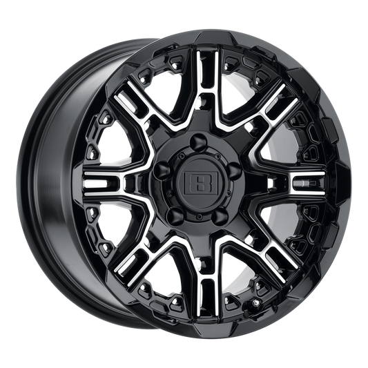 Level 8 SLINGSHOT GLOSS BLACK MACHINED 16X8.5 6X135 ET -10 CB 87.1
