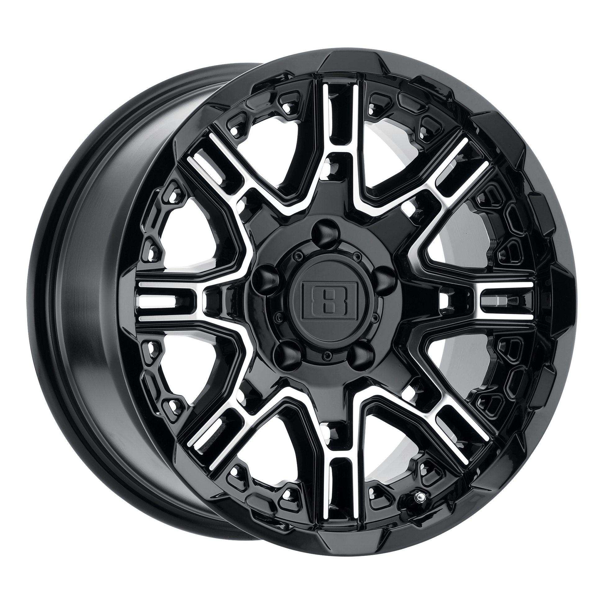 Level 8 SLINGSHOT GLOSS BLACK MACHINED 22X11.5 8X180 ET -44 CB 125.1