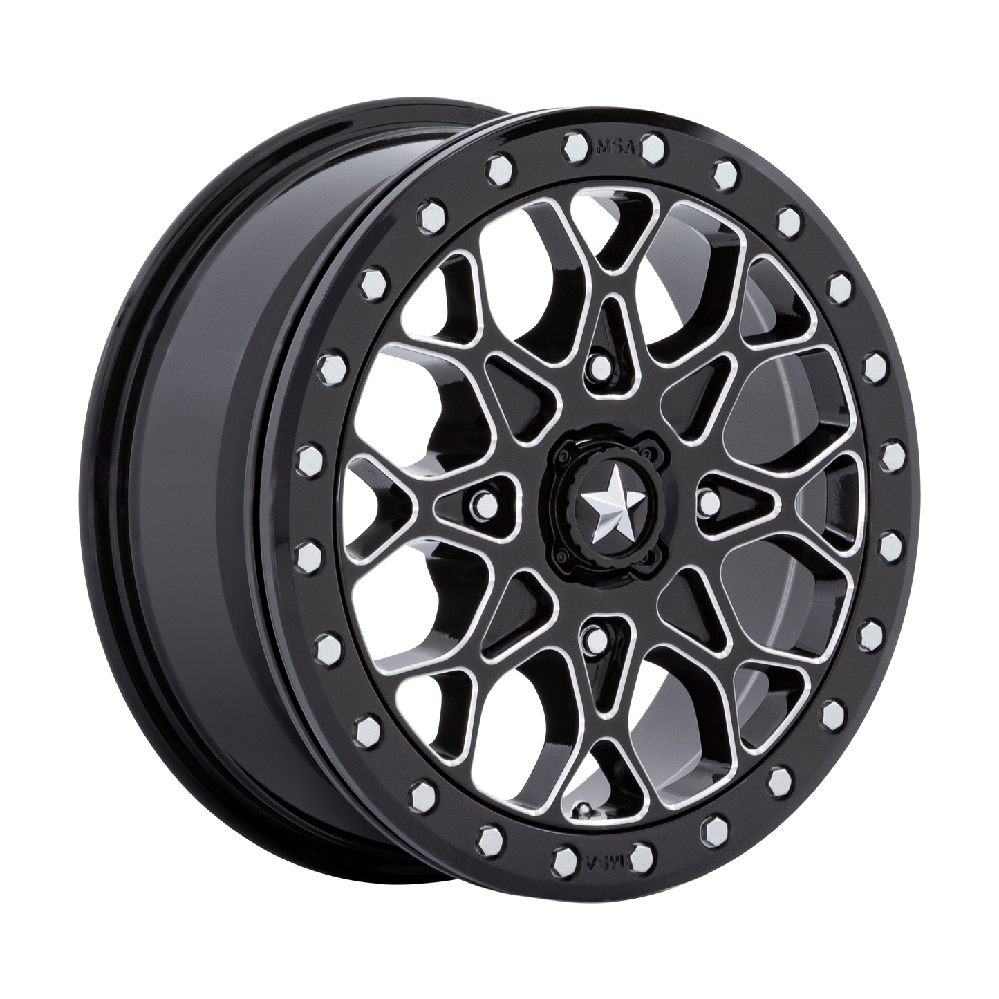 MSA Offroad Wheels M48 PORTAL UTV BEADLOCK GLOSS BLACK MILLED W/ GLOSS BLACK RING 15X6 4X156 ET +38 CB 115.1