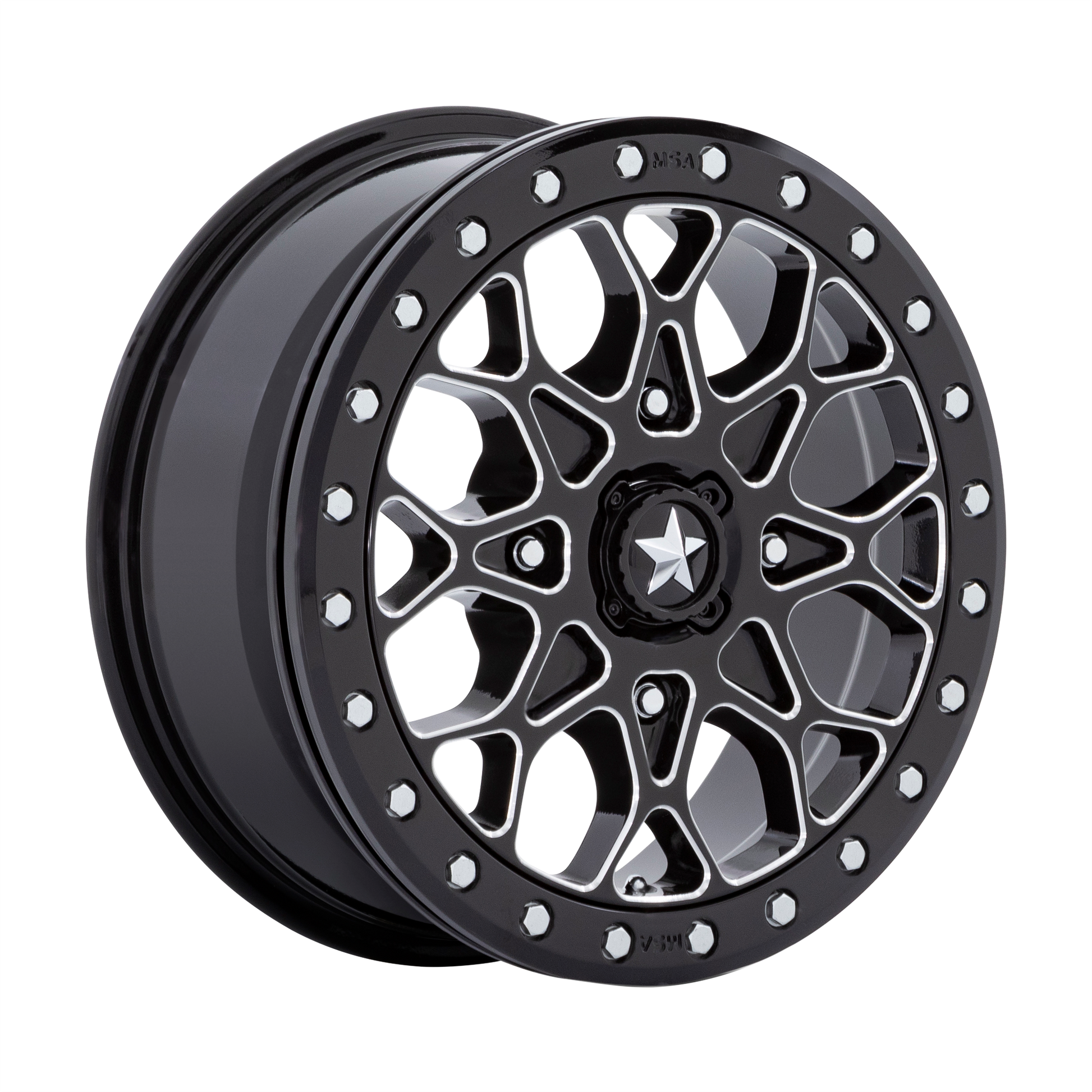 MSA Offroad Wheels M48 PORTAL UTV BEADLOCK GLOSS BLACK MILLED W/ GLOSS BLACK RING 15X6 4X156 ET +38 CB 115.1
