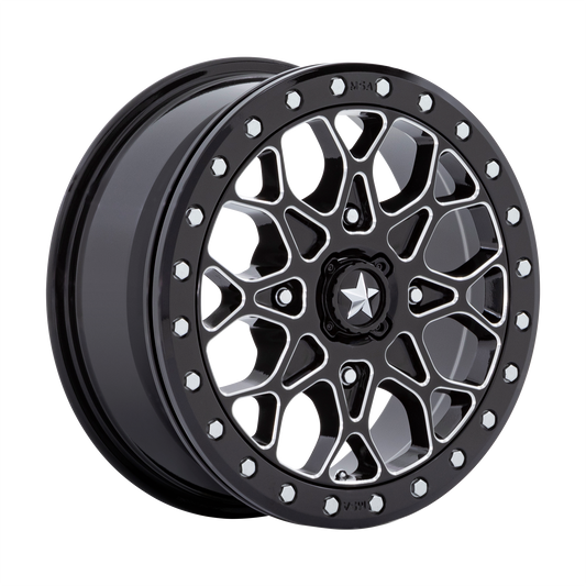 MSA Offroad Wheels M48 PORTAL UTV BEADLOCK GLOSS BLACK MILLED W/ GLOSS BLACK RING 15X6 4X156 ET +38 CB 115.1